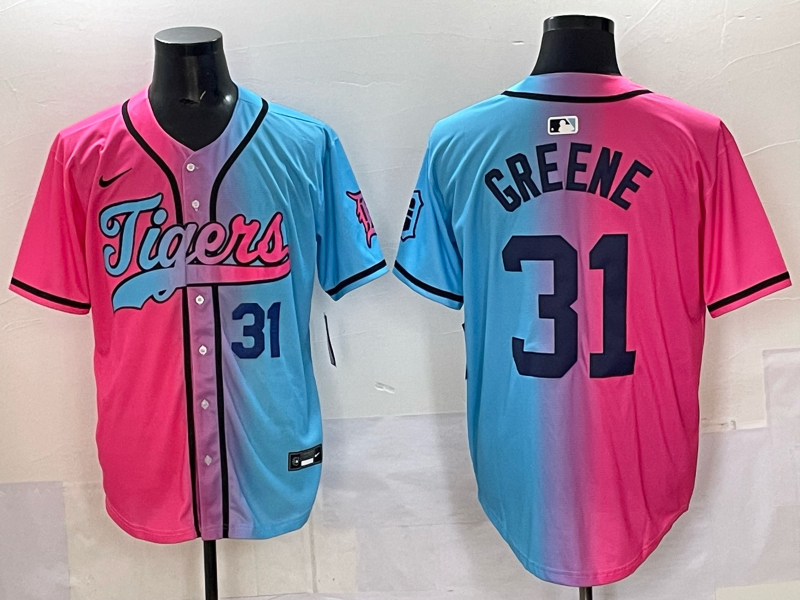 Men 2025 Detroit Tigers 31 Greene Blue pink Game Nike MLB Jersey style 039